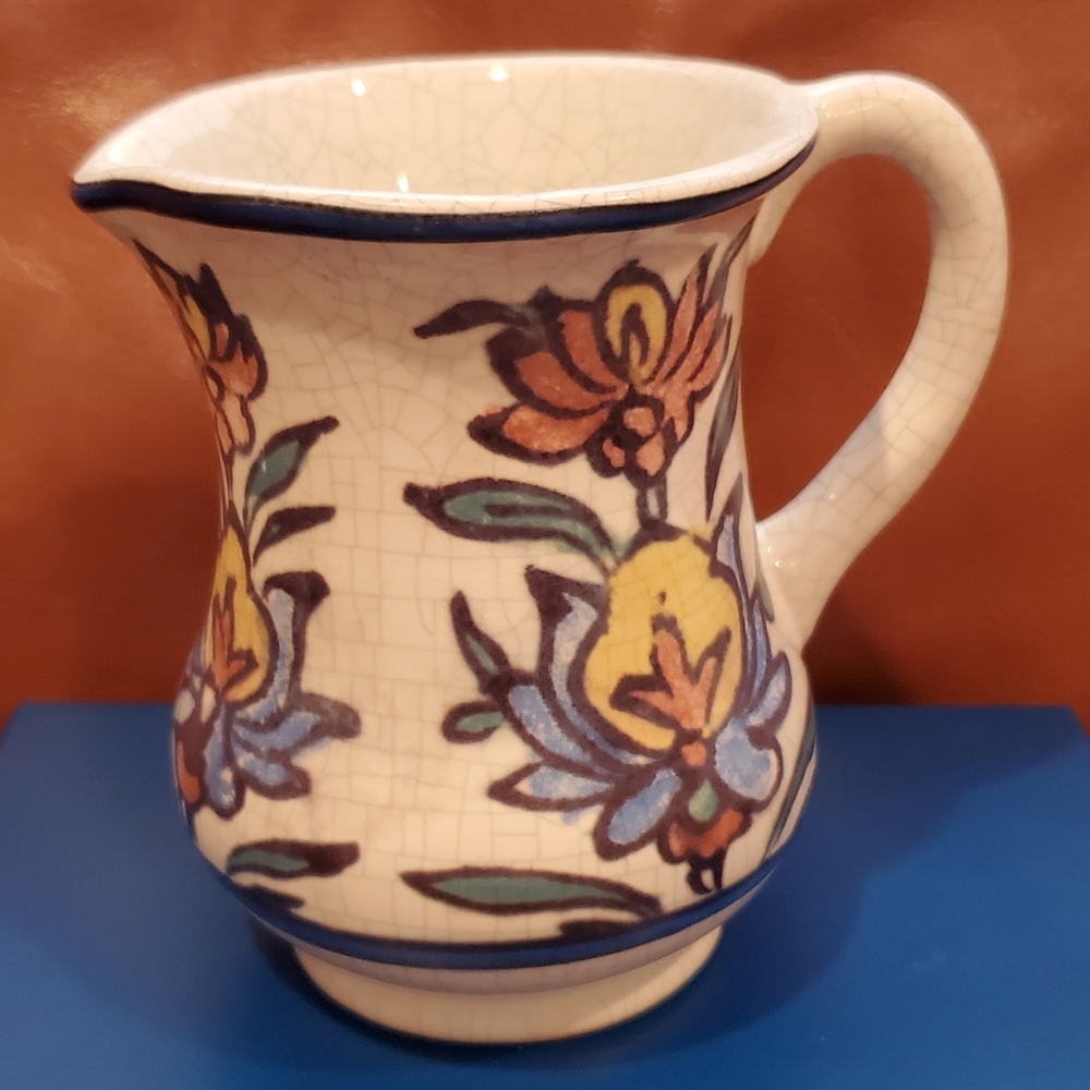5 inch Antique Looking Floral Potterybarn Pitcher Vase Home Decor
